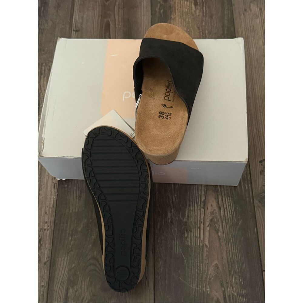 Papillio by Birkenstock Namika Black Leather Cork Wedge Slide Sandals Size 7 (38 - Picture 7 of 7